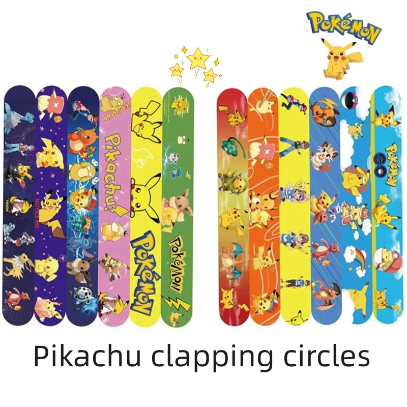 Pokemon Snap Circle Party Bracelets Pikachu Figures Anime Wristband Child Slap Band Puzzle Toys Boys Girls Birthday Party Gifts