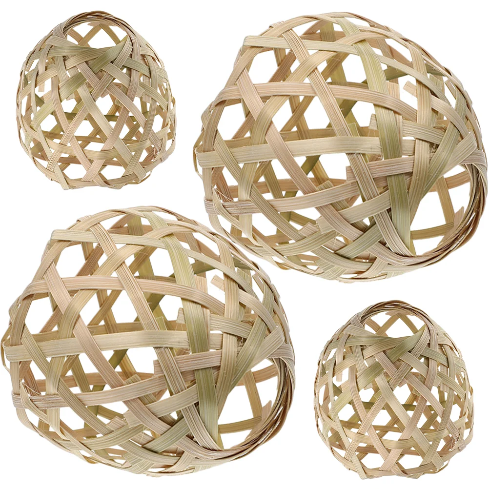 4 Pcs Vintage Lantern Light Stand Ceiling Lights Lampshades Decor Restaurant Rattan Pendant Holder Woven Bamboo Weaving Hand