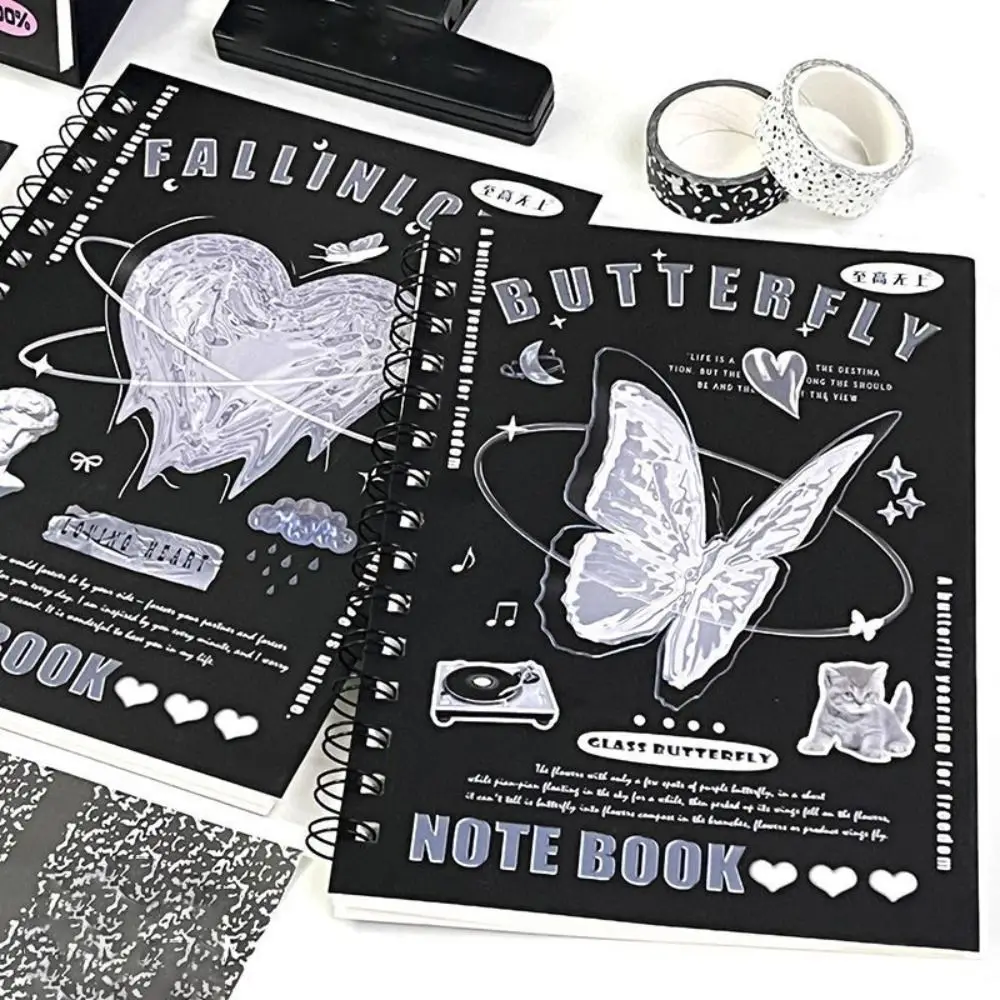 Minimalista Cartoon Bobina Notebook, Retro, Aprendizagem Record Book, Borboleta, Papelaria Estudante, Escola, A5, 50 Folha