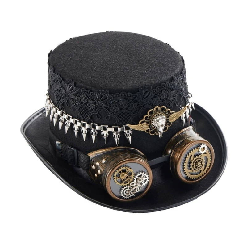 

Top Hat with Rivets Gear Goggles Head Wear Cosers Costume Headwear for Industrial Age Headwear