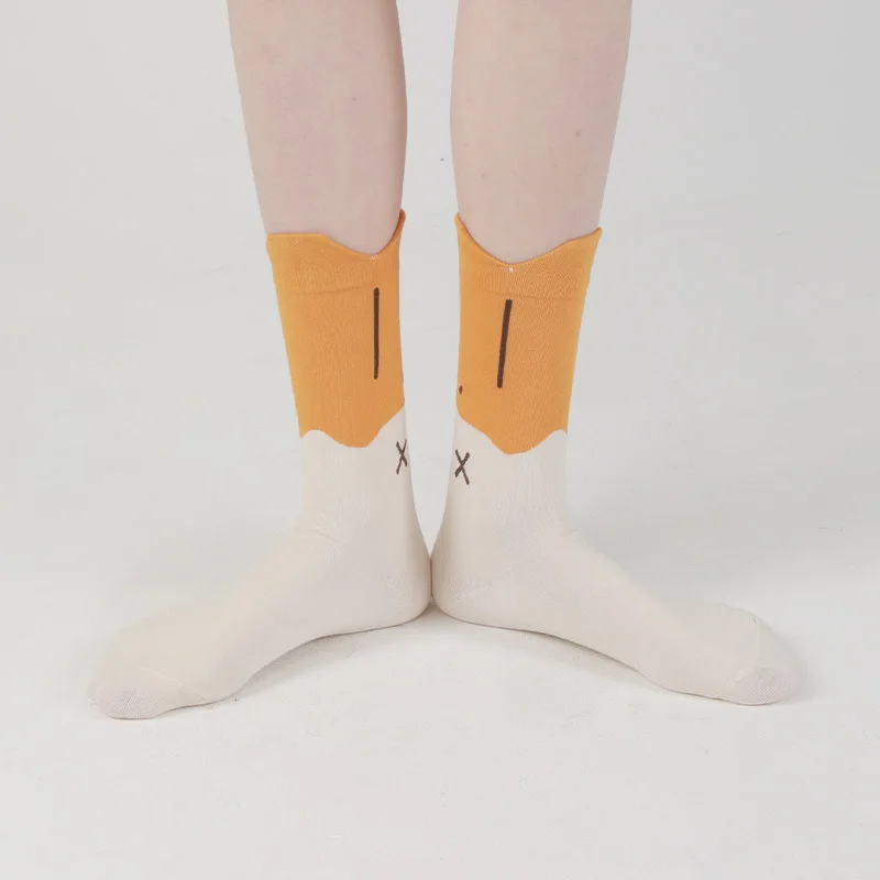 Chaussettes unisexes en coton, 2 paires, à la mode, dessin animé, chat, Art drôle, Alien Planet, confortables, créatives et chaudes, pour la fête d'halloween, automne et hiver