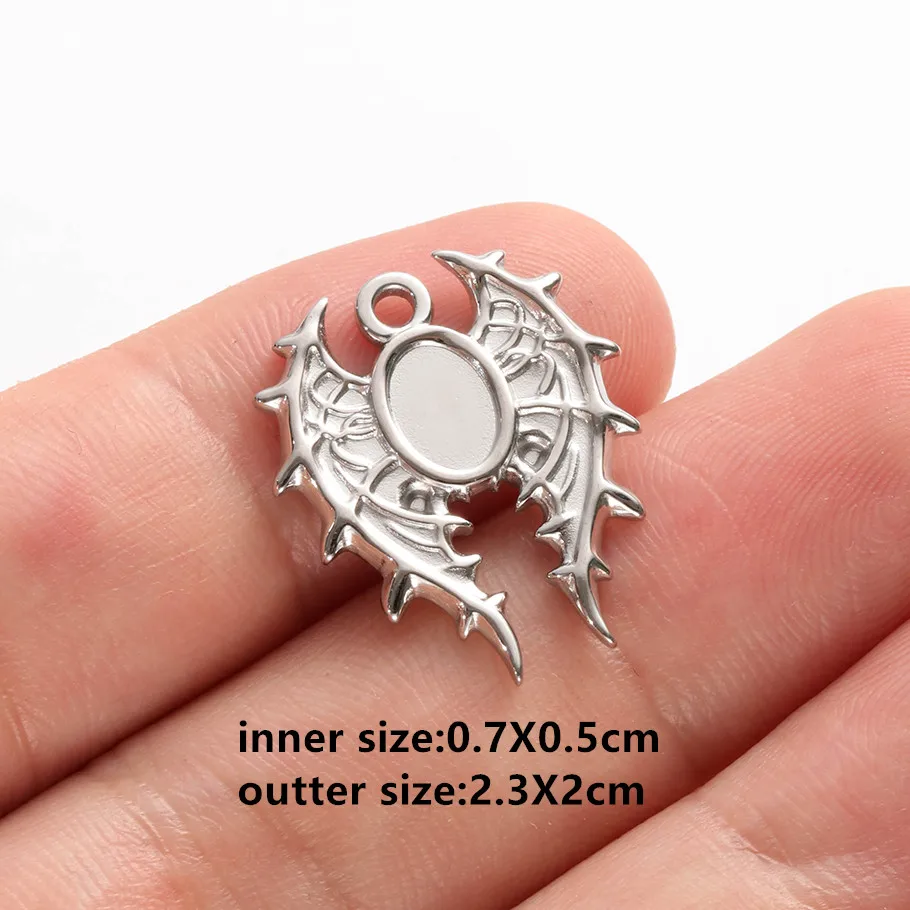 Nicht verblassende Engelsflügel, ovaler Herz-Anhänger aus Edelstahl, geometrischer Cabochon-Anhänger für die Schmuckherstellung, Halskette, Stein, DIY-Charm, Großhandel – Detail 10