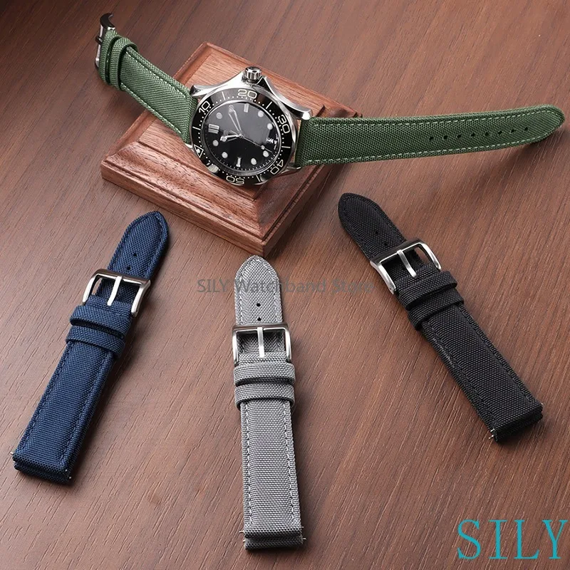 Genuine Sailcloth Watch Band Premium Two Sided Sailcloth Strap Waterproof Nylon Quick Release Bracelet 20mm 22mm Sport Wristbelt