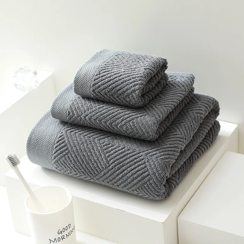 3pieces/Pack Long-Staple Cotton Bath Towel Set Solid Soft Quick-dry Hand Face Towels Beige Gray Yellow Shower Towels Bathroom