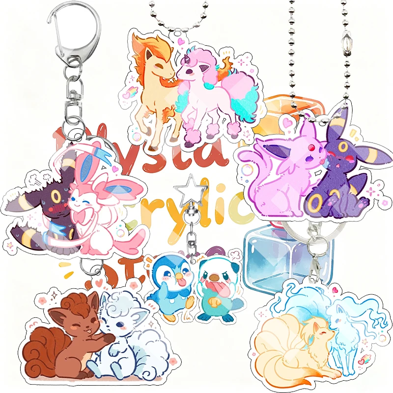 Q Version Anime 5cm Cartoon Cute Umbreon Alolan Vulpix Alolan Ninetales Sylveon Acrylic Keychain Bag Pendant Fans Couple Gifts