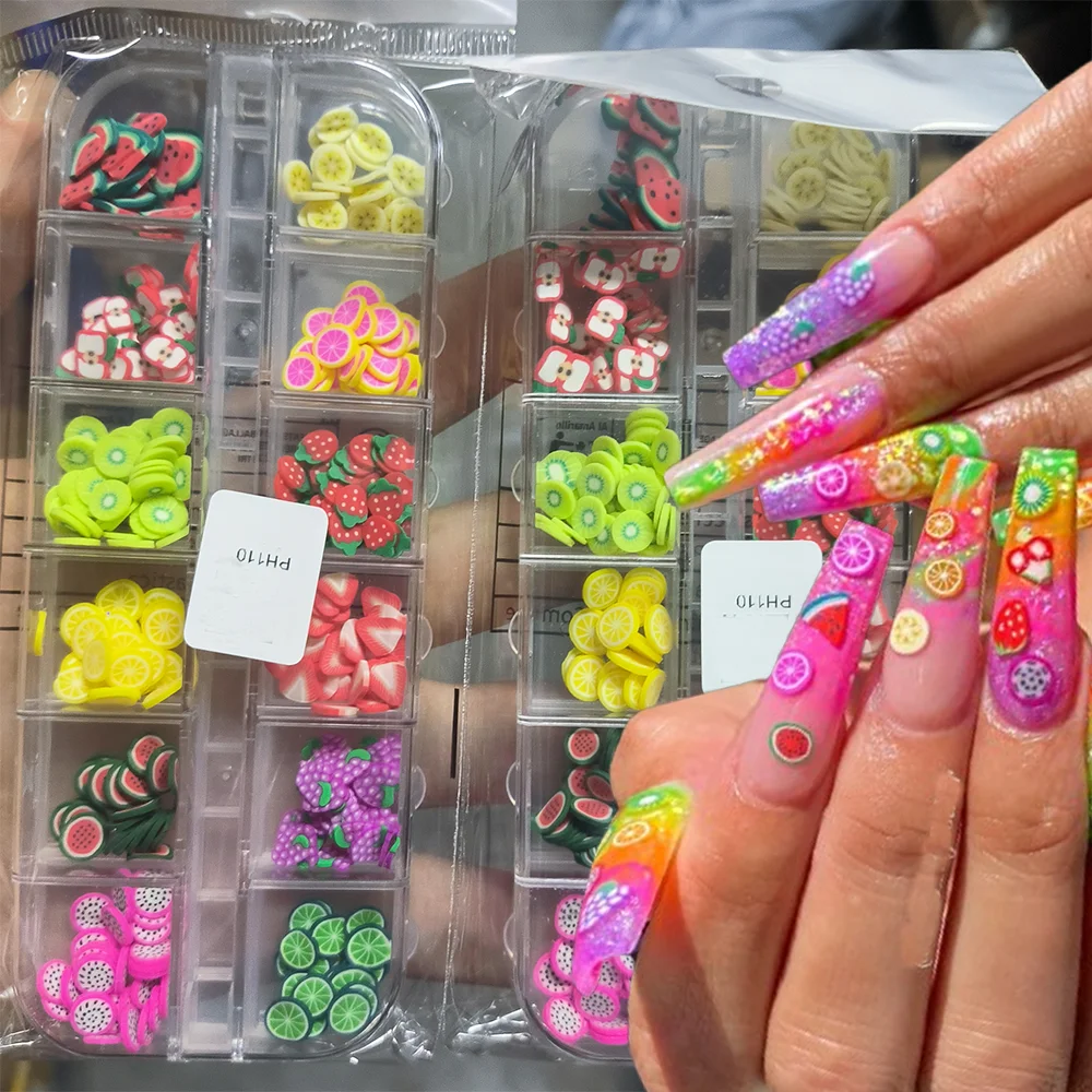 

12Grids 3D Cartoon Fruit Slices Nail Art Decorations Soft Clay Watermelon,Strawberry,Lemon Slice Nail Charms Manicure Accesories