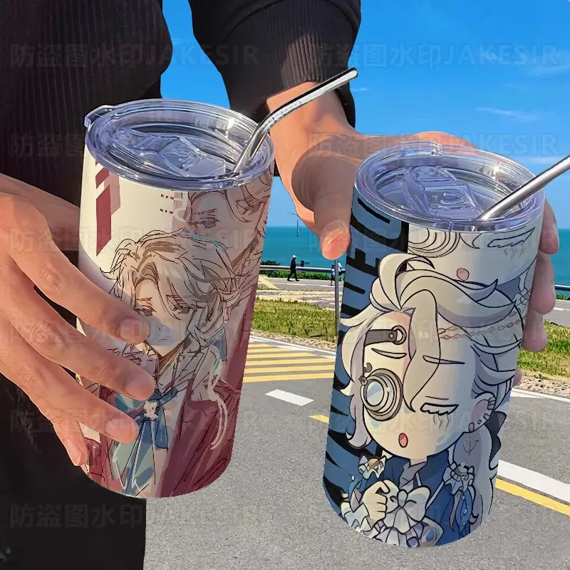 

Изолированная чашка Identity V Frederick Kreiburg с анимацией из мультфильма и соломинкой, удобная чашка, высокопроизводительная портативная студенческая чашка для воды, подарок