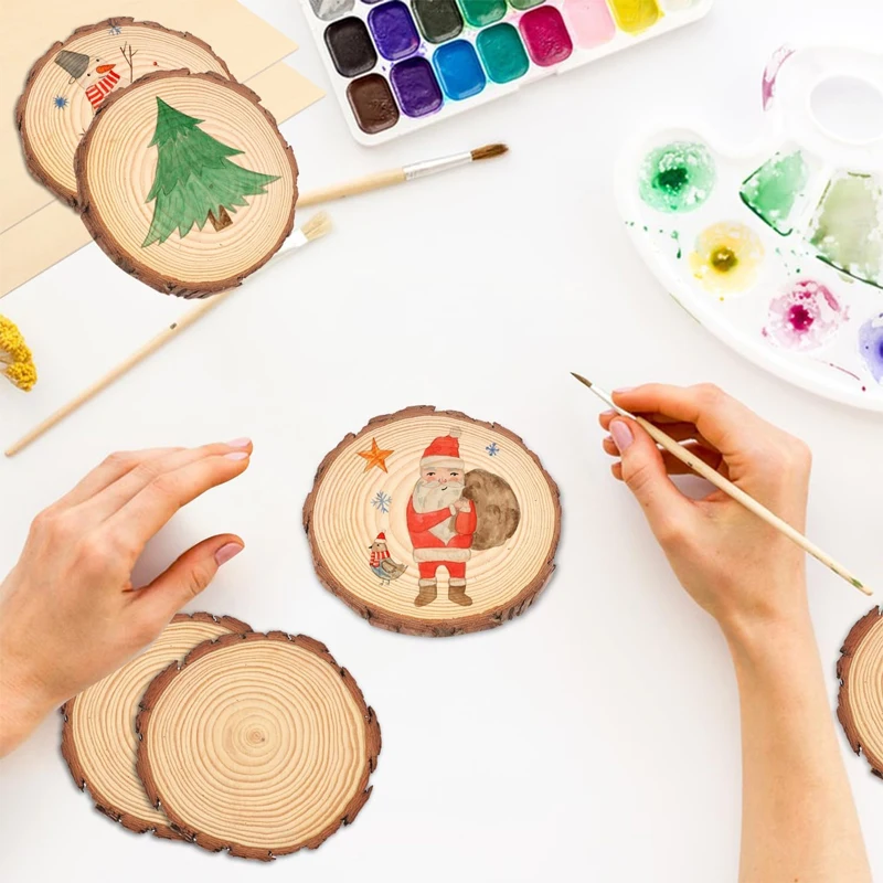 30pcs 1-3cm Natural Wood Slices, Unfinished Wooden Rounds with Tree Barks for DIY Arts, Wedding and Christmas Ornaments Coasters