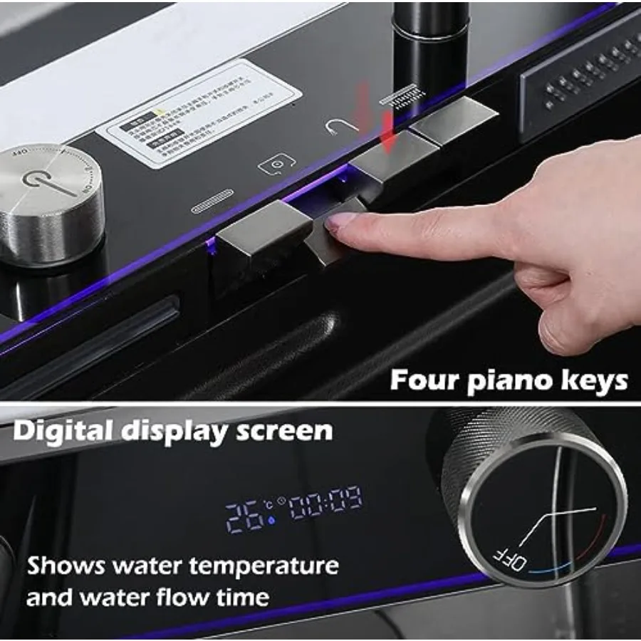 Digital Display Embossed Stainless Steel Nano Black Raindance Waterfall Drop In Sink with Pressurized Cup Washer and Two Waterf