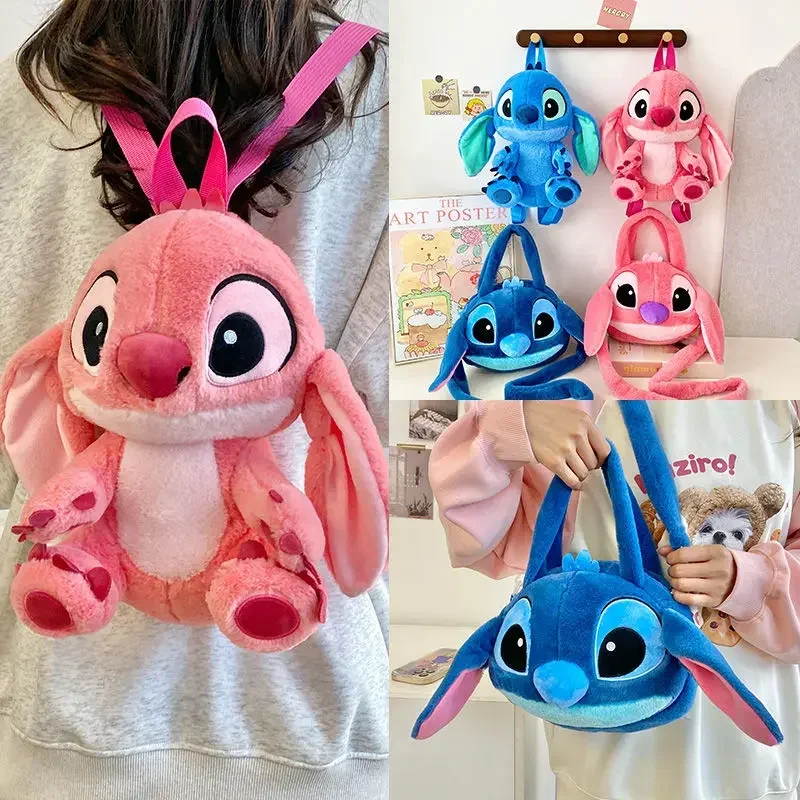 

New Lilo & Stitch Plush Messenger Bag Girl Handbag Anime Kawaii Stuffed Toys Children Cartoon Plushie Soft Shoulder Bags Gifts