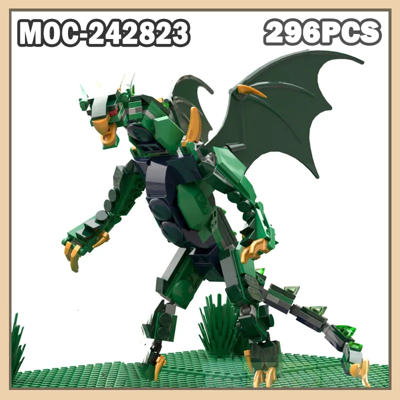 

MOC-242823 Green Dragon Dinosaur Building Blocks Set Transformable Figure Creative Brick Education Toy Kit Fun 296PCS