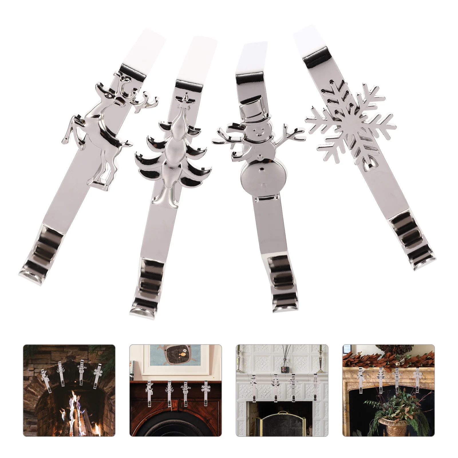 

4Pcs Iron Christmas Stockings Holder Fireplace Hooks Sturdy Hanging Hooks Xmas Mantel Hook for Gift Bags Garland Decorations