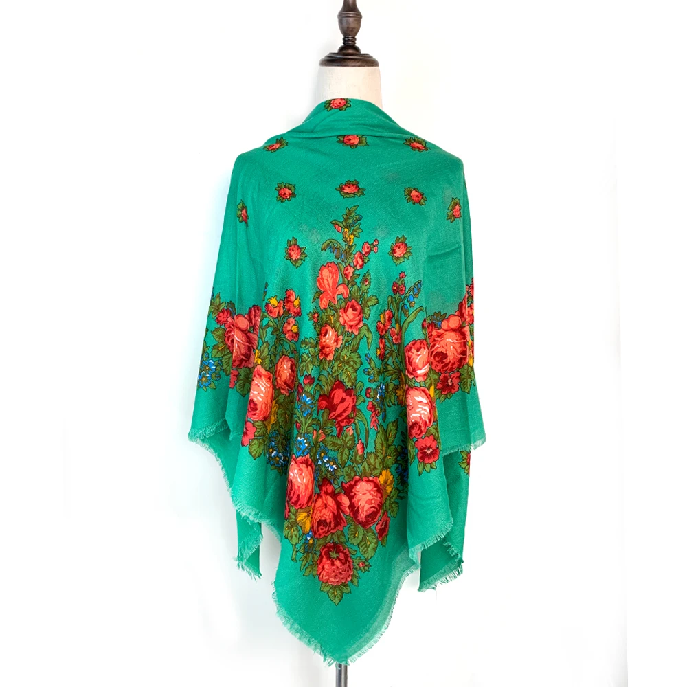 130*130cm Breathable Thin Russian Square Scarf Women Luxury Floral Print Ukrainian Shawl Bandana Foulard Beach Stoles Scarves