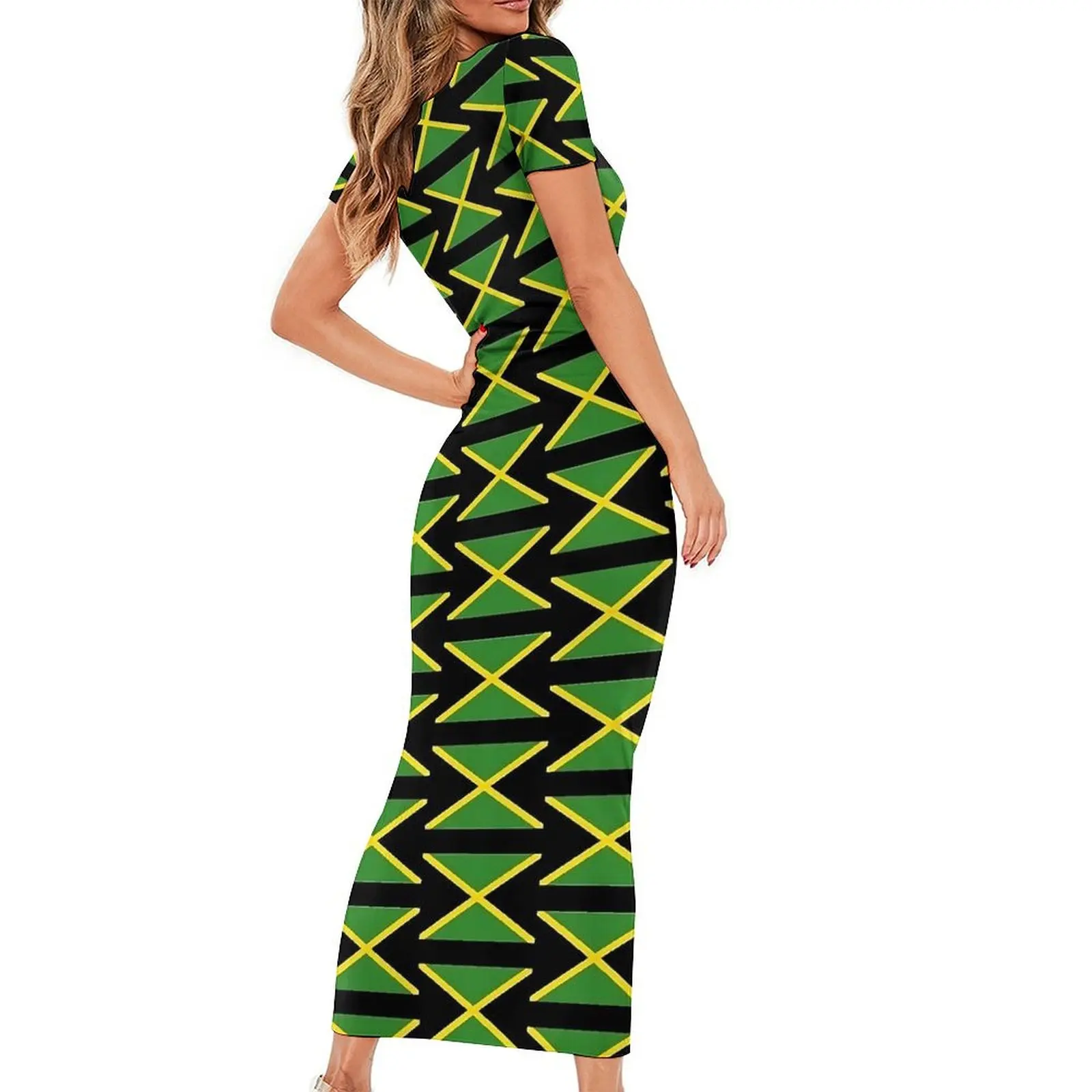 Jamaican Flag Dress Short Sleeve XBlack Green Yellow Street Fashion Maxi Dresses Trendy Bodycon Dress Womens Oversize Vestidos