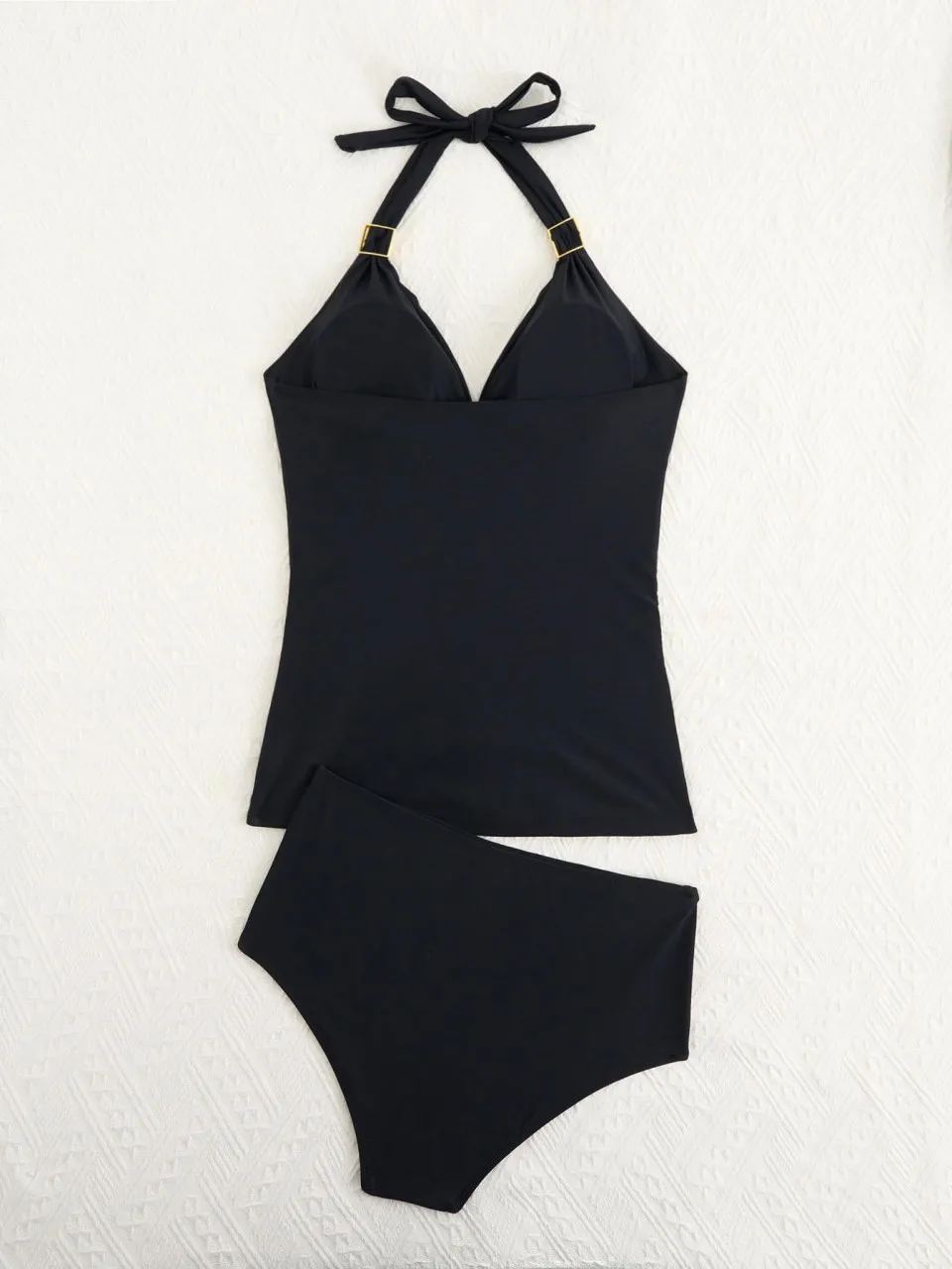 2026 Halter Tankini Set 2 Pieces Solid Backless Swimwear Women High Waist Swimsuit Female Bathing Swimming Suit Padded Beachwear