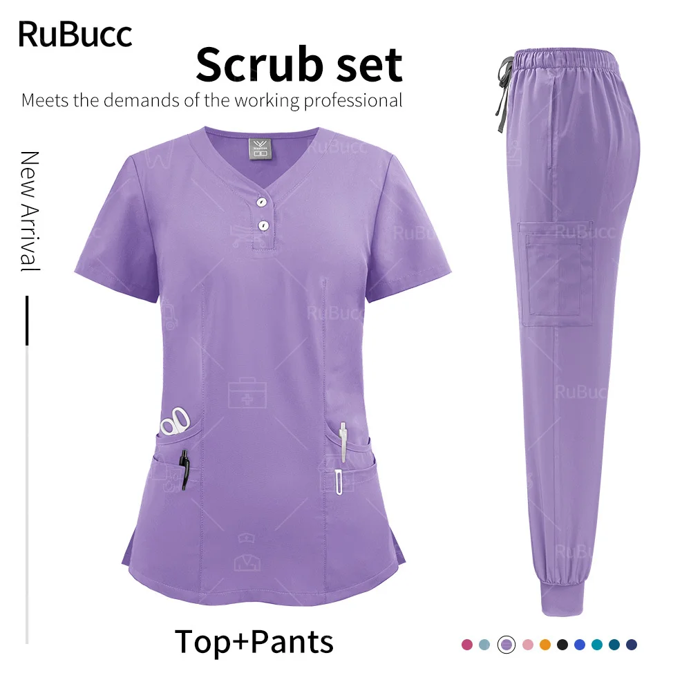 Uniforme da infermiera medica abiti da dottore di alta qualità Set di Scrub Uniforme top e pantaloni da lavoro ospedalieri moderni con scollo a v da donna e da uomo