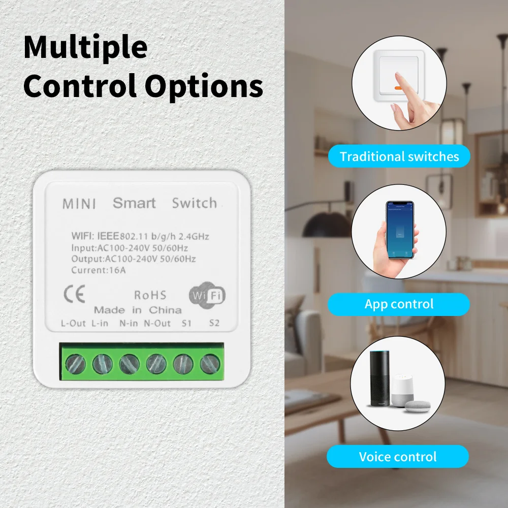 16A Wifi Mini Smart Switch 2 Way control DIY Light Switches Wireless timer Smart Home Tuya Smart Life Alexa Alice Google Home