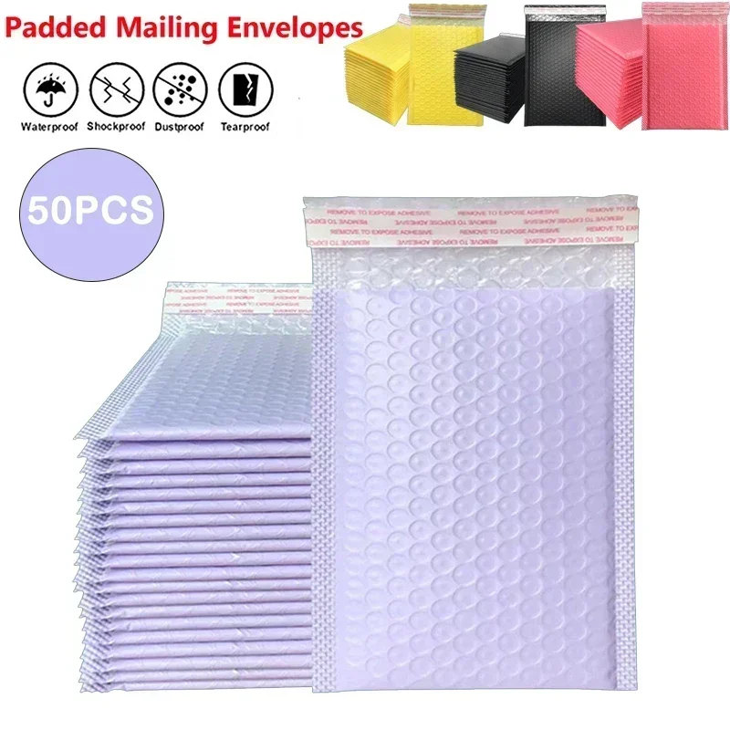 Bubble Mailers 50pc Pink Poly Padded Envelope Bulk Bubbles Lined Wrap Polymailer Bags for Shipping Packaging Maile Self Seal Bag