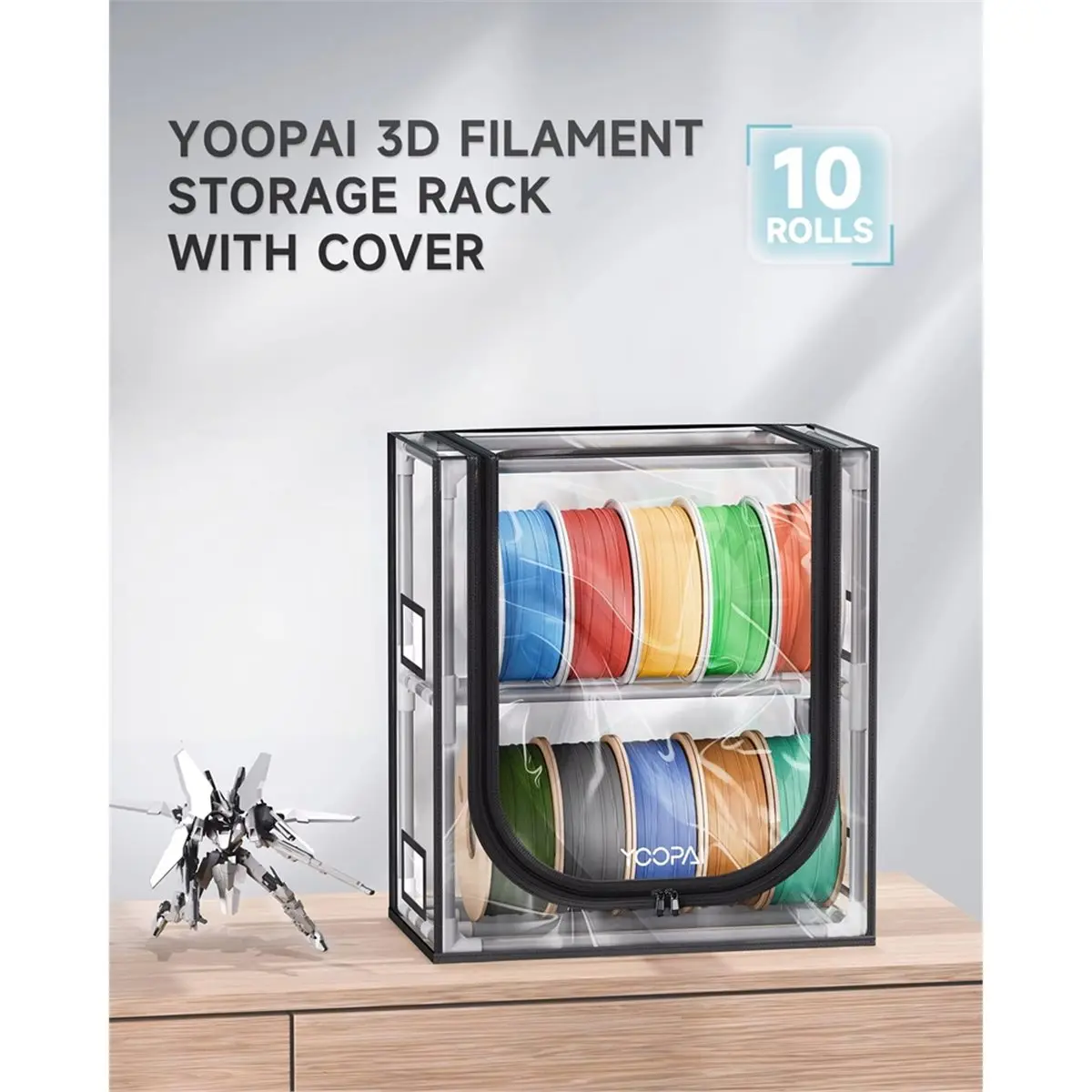 3D Printer Filament Storage Box 2 Tiers Filament Storage Rack with Trans Cover Holds Up to 10 Roll
