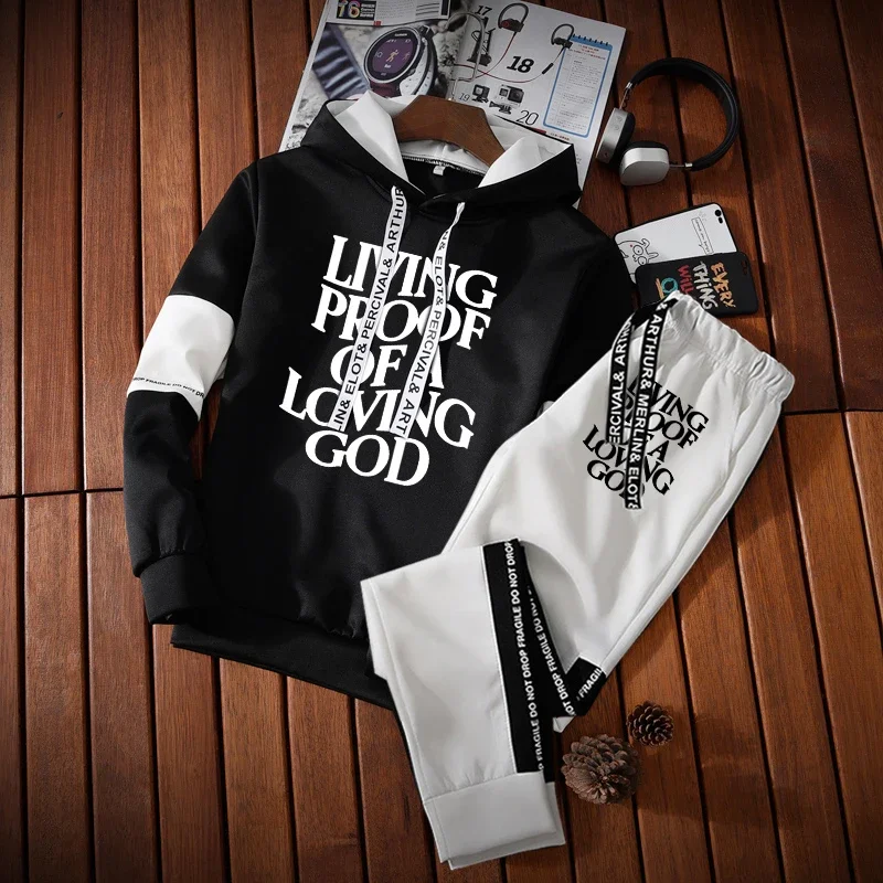 

Свитшот мужской с надписью, худи, тренировочные штаны, одежда для активного отдыха, Повседневная Уличная одежда для бега, Осень-зима