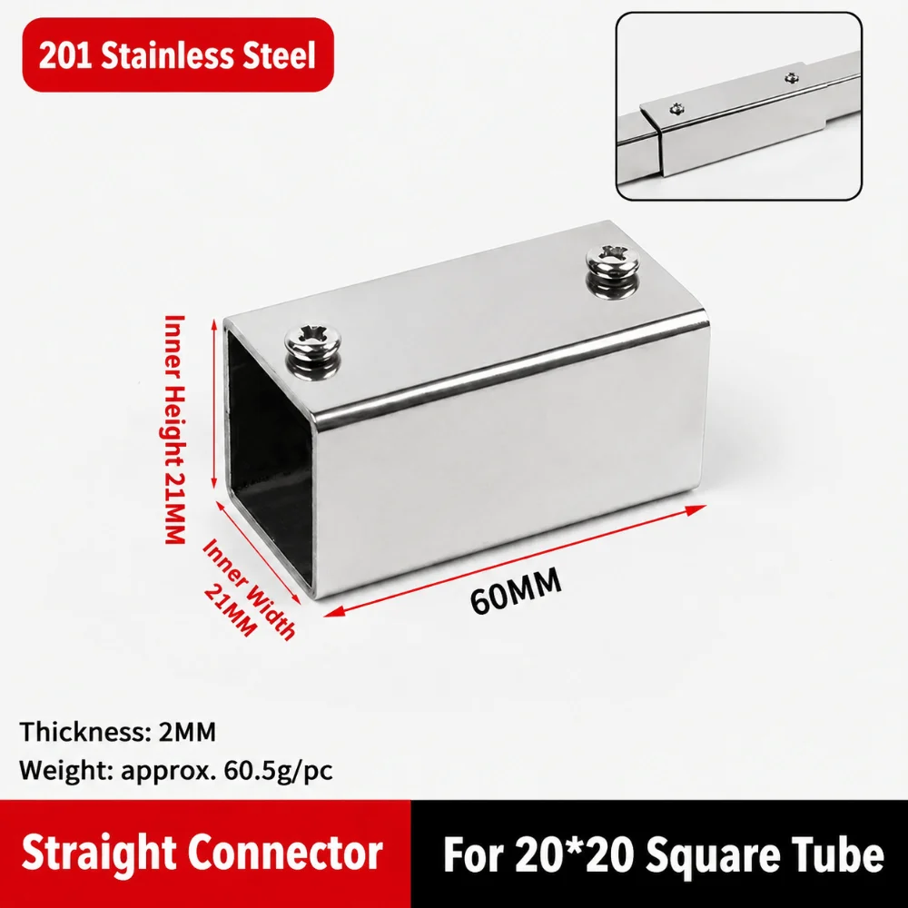 Sturdy 201 Stainless Steel Square Pipe Connector Pipe Joint Pipe Fixed Buckle Tube Connector Bracket Cabinets