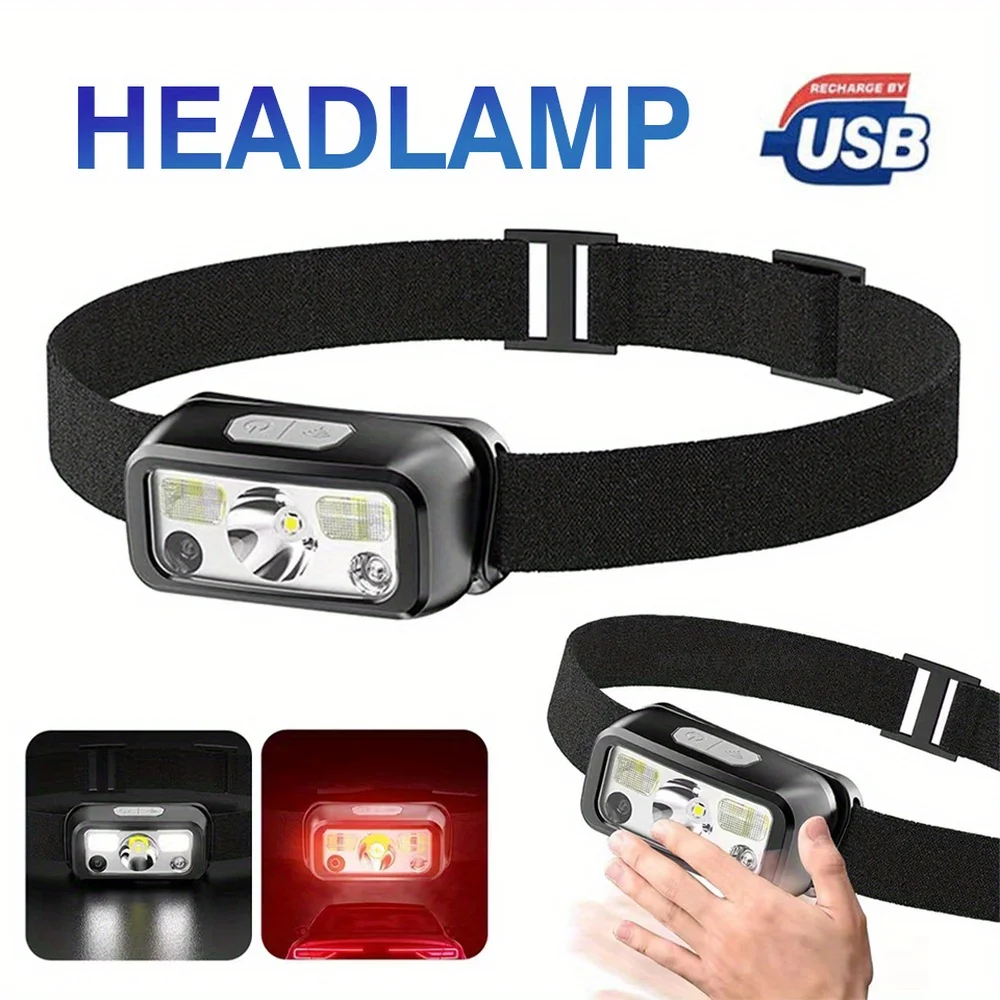 Powerful LED Sensor Headlamp USB Rechargeable Headlight Led Head Torch Camping Search Light Head Flashlight for Fishing Lantern