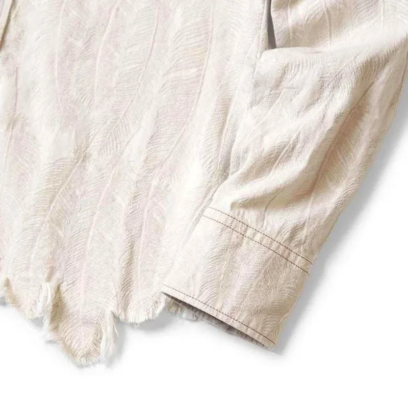 24AW KAPITAL Hirata Japanese Retro Casual Feather Embroidered White Denim Loose Long Sleeved Shirt for Men
