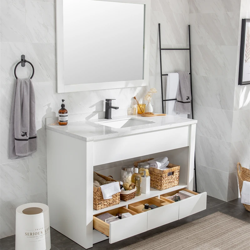 مجموعات الحمام بالجملة بالباطل مع حوض غسيل بالوعة الأثاث الفاخرة خشبية خشبية الحمام الغرور خزانة 2024 رائجة البيع