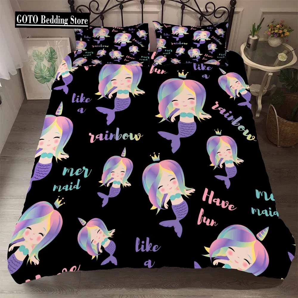 

Bedclothes Princess Mermaid Duvet Cover Set Cotton+Super Soft Pillowcases AU Single 140x200cm Pretty Princes Mermaid Bedding Set