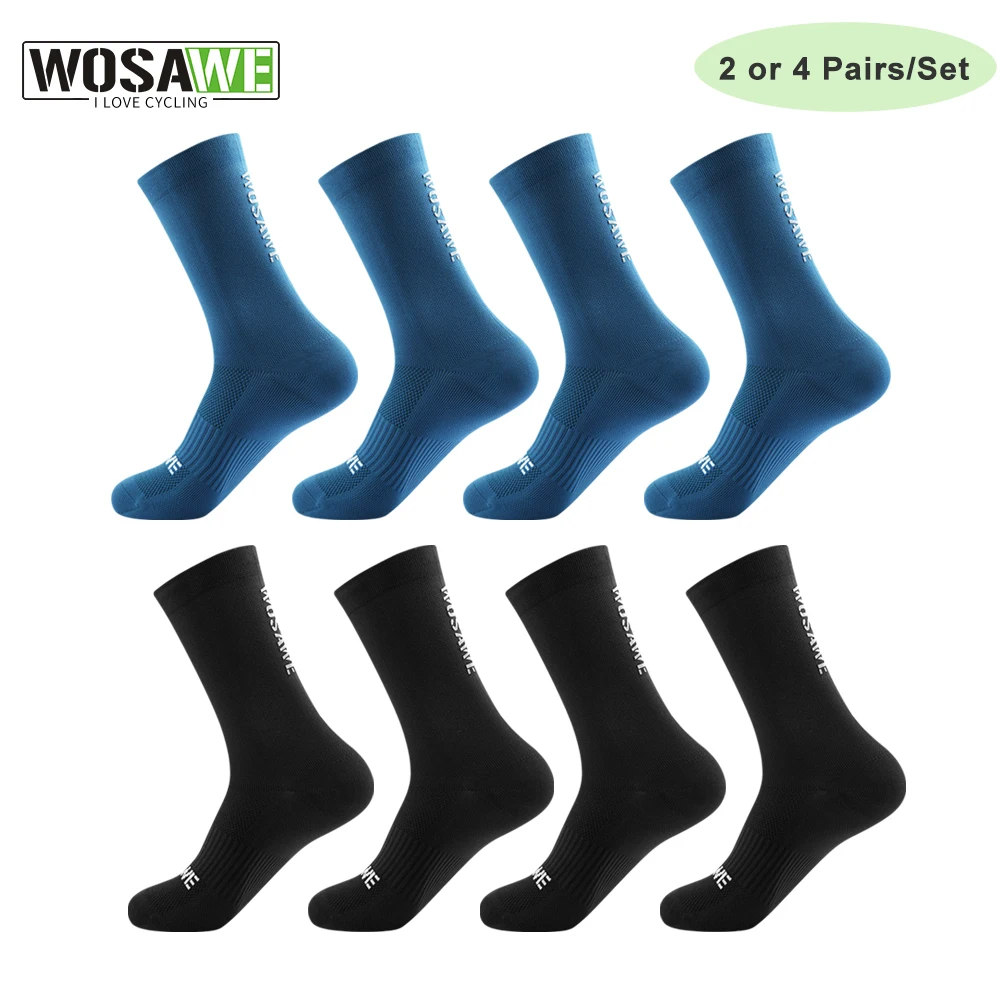 

WOSAWE 2/4 Pairs Sports Socks 2024 Team Cycling Socks Reflective Non Slip Mid Calf Socks Hiking Running Football Socks Men Women