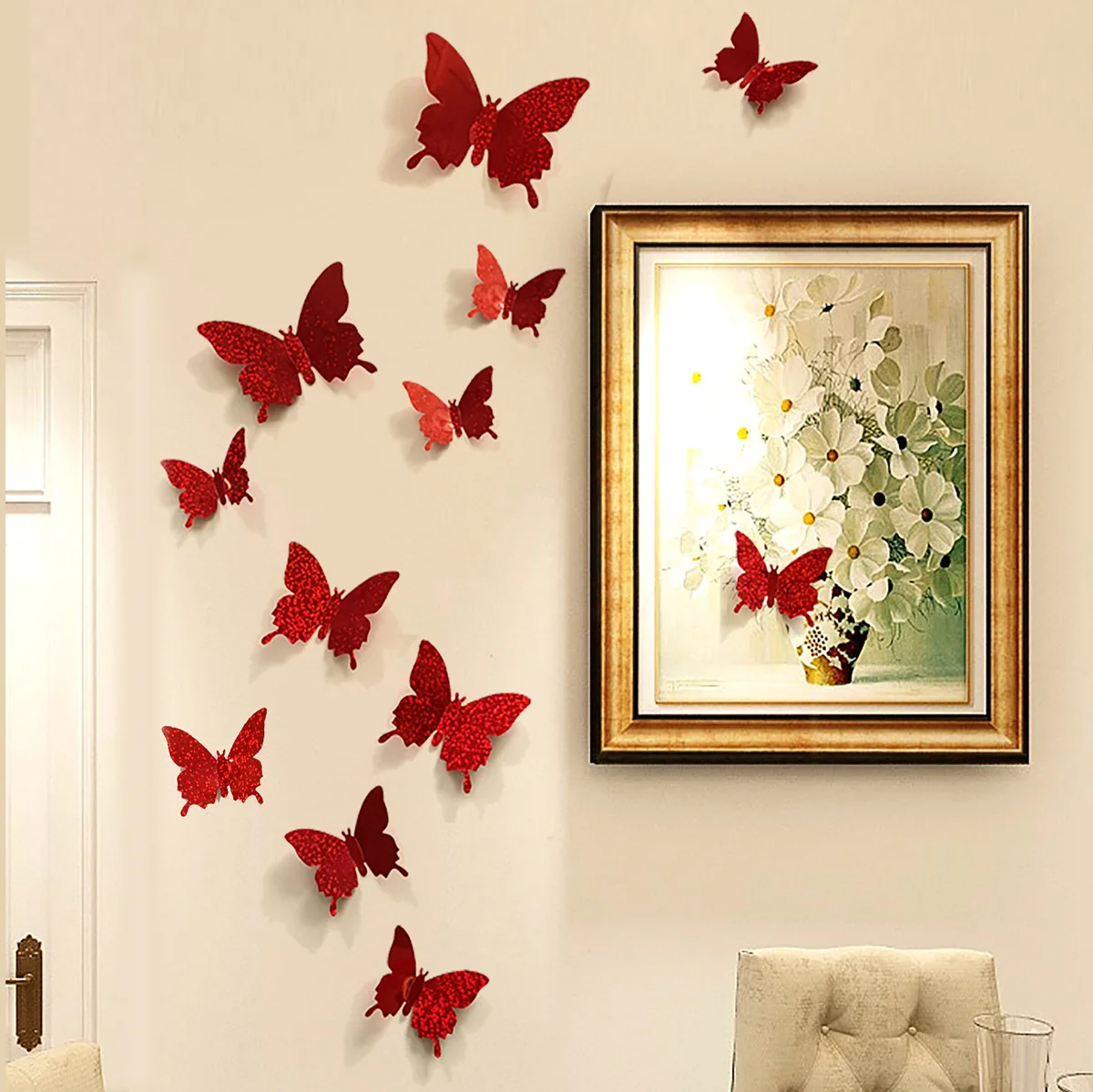 12Pcs Butterfly Stickers 3D Flash Color Wall Stickers for Home Decor Gold Silver Red Blue Stickers for Tile Window Diy Wall Art