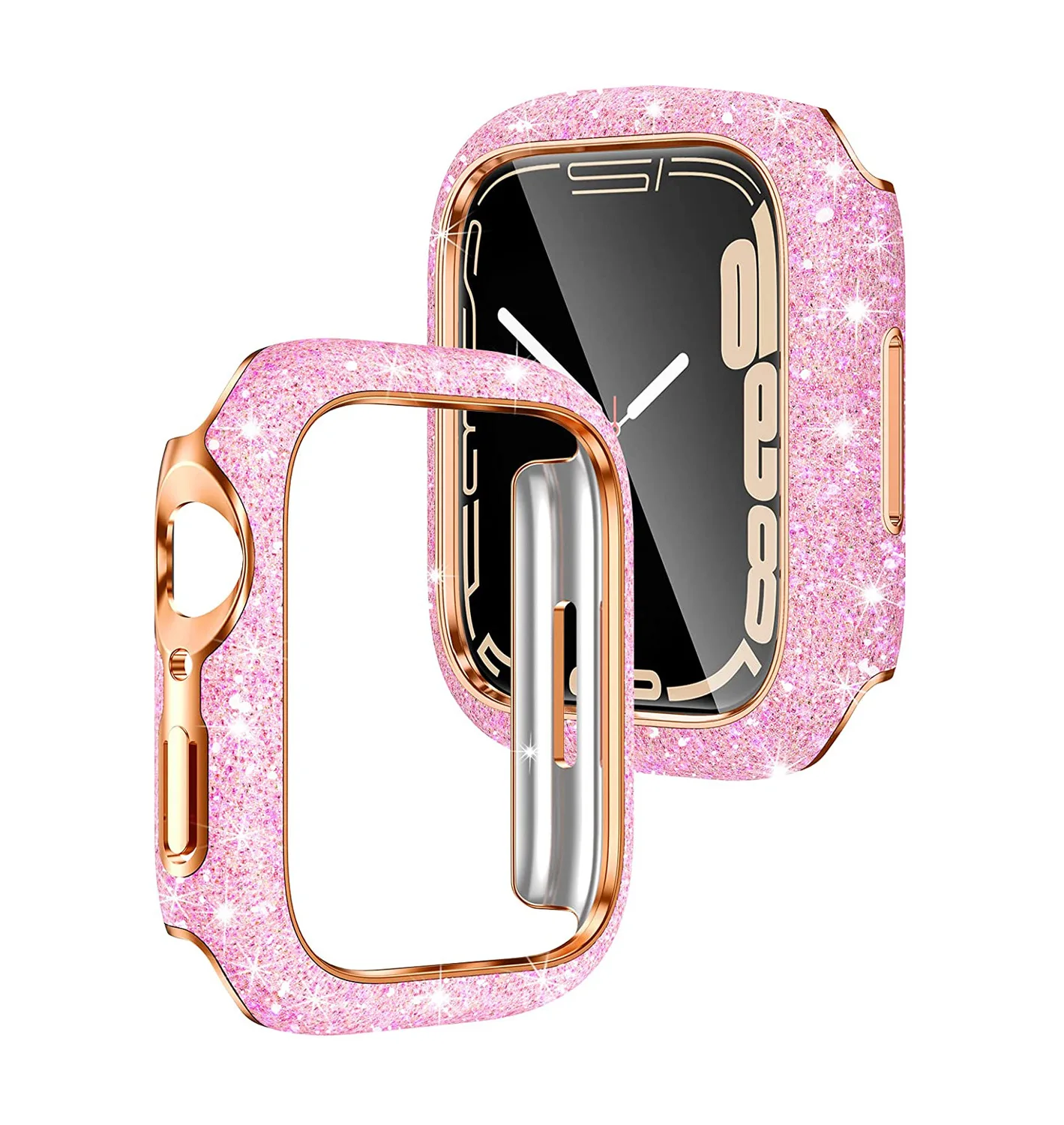 Diamond Half PC Case for Apple Watch Series 8 7 6 SE Bling Bumper Protector Cover Shiny Frame for IWatch 40 41MM 44MM 45MM Cover