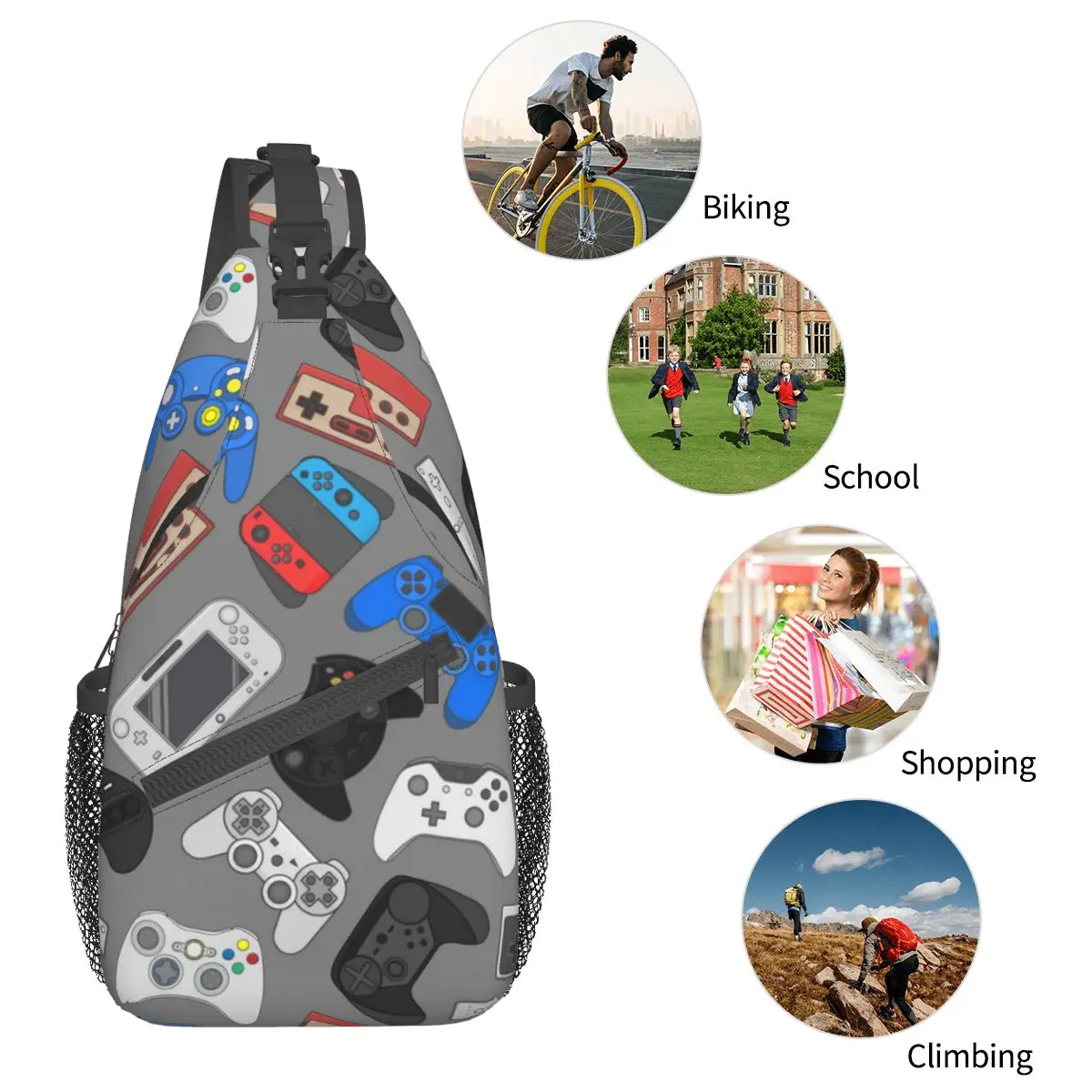 Controller per videogiochi borse a tracolla petto tracolla a tracolla zaino da viaggio escursionismo Daypack Console Gamepad uomo donna Bookbag