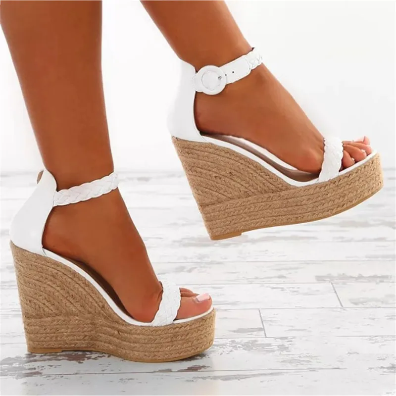 Golden white Summer Sexy Platform Shoes Wedges Sandals High Heel Fashion Open Toe Elevator Women Pumps Sandals Plus Size 34-43