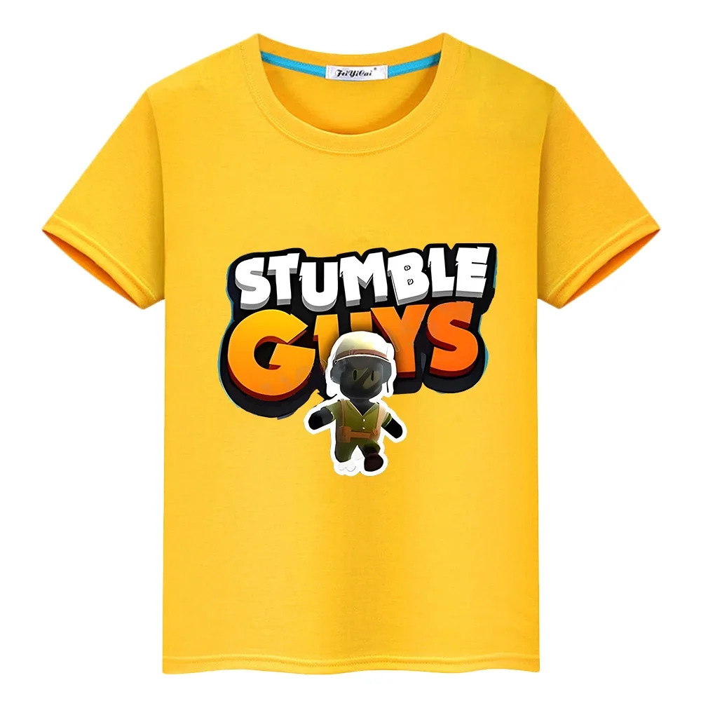 Stumble Guys Kawaii Print T-shirt Short 100% Cotton Tops girls boy Casual y2k one piece anime Tees pride tshirt kids clothes