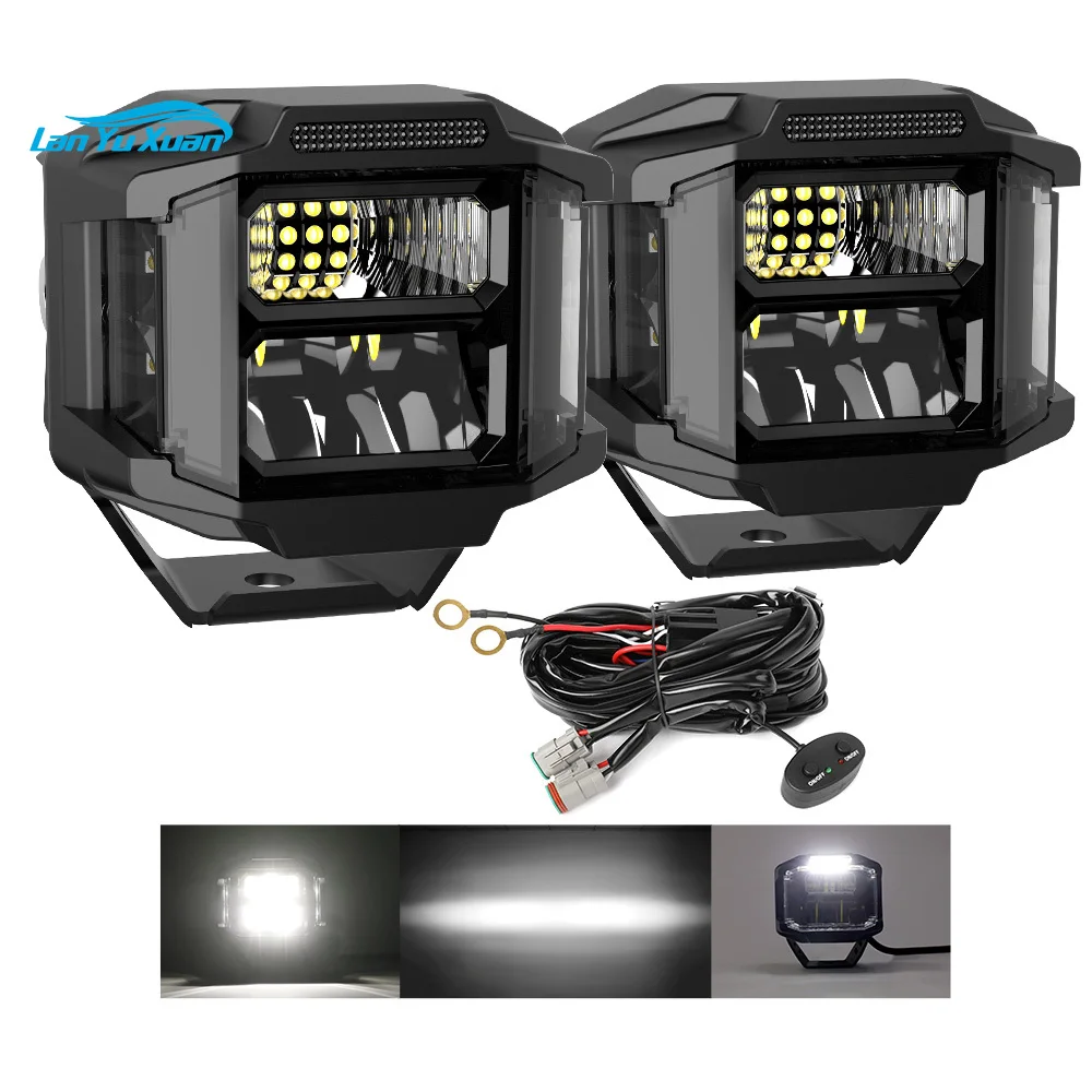 Newest 4X4 Trucks Cube 40W Led Spot Light with Side Shooter 3 Inch Amber Clear Led Pods