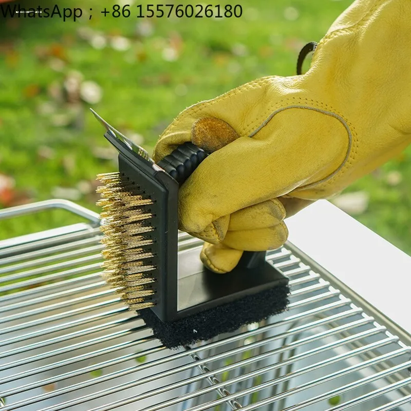 BBQ Grill Cleaning Brush BBQ 3-in-1 Right Angle Steel Wire Copper Wire Brush Stainless Steel
