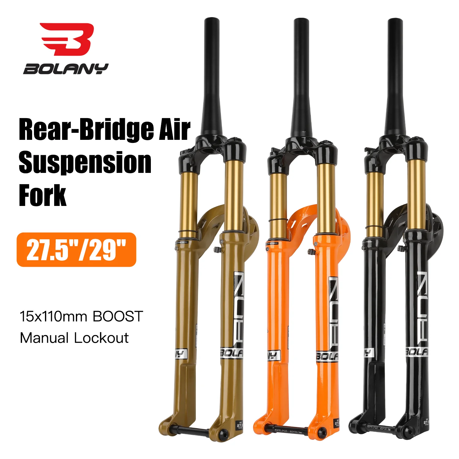 BOLANY MTB Suspension Air Fork 27.5/29 inch 120mm Travel MTB Fork Magnesium Alloy Ultralight Design 15x110mm Boost Bicycle Fork