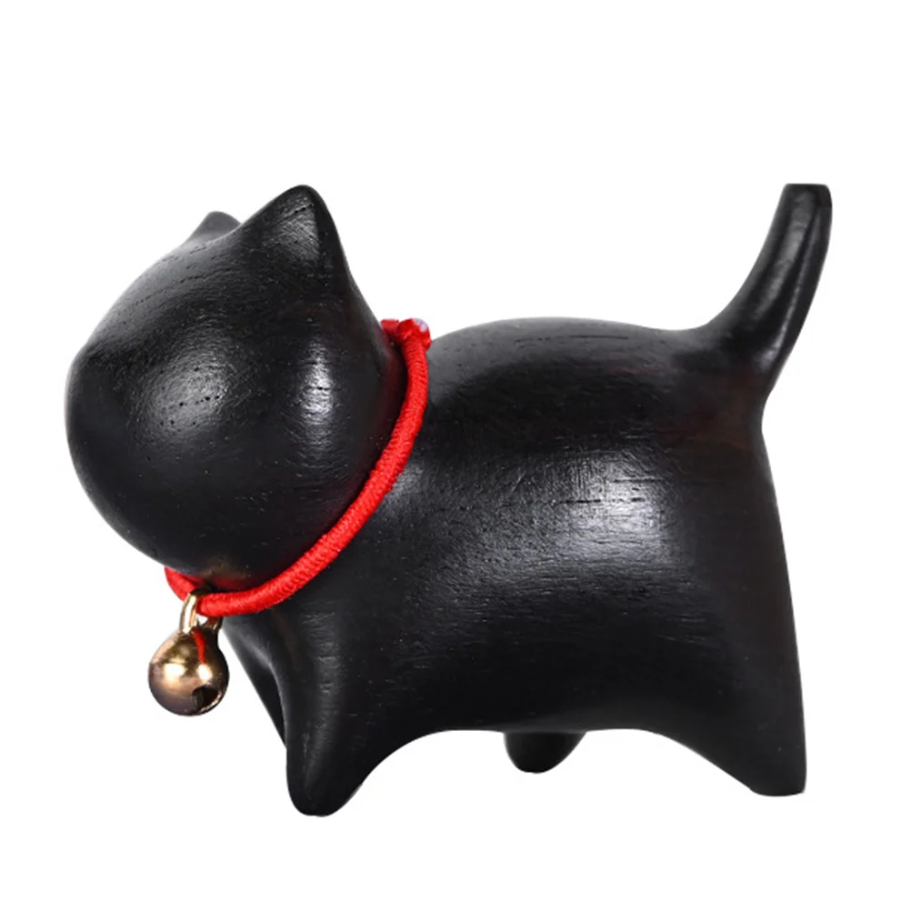 

Tiny Animal Figurines Wood Carving Ornaments Desktop Cat Adornment Decor Craft Indoor Black Wooden Creative