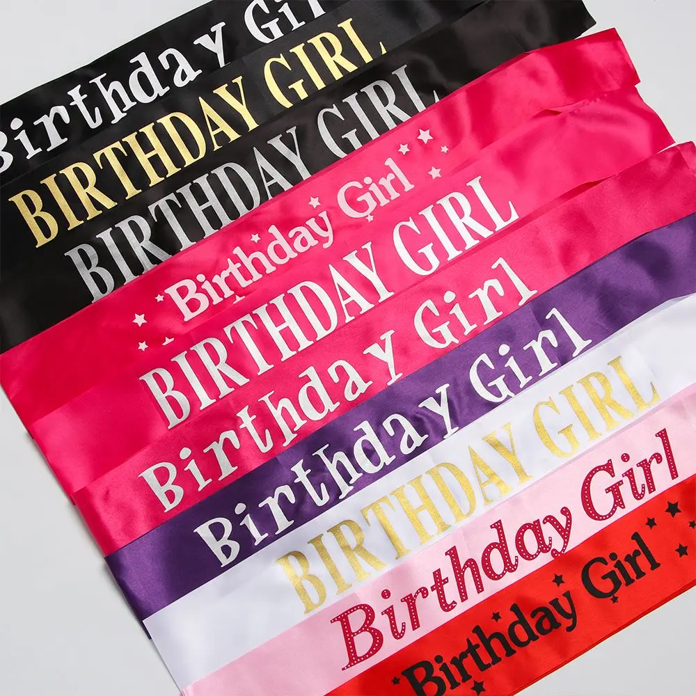 Fashion Glitter Happy Birthday Ribbons Satin Sash Birthday Girl Shoulder Girdle