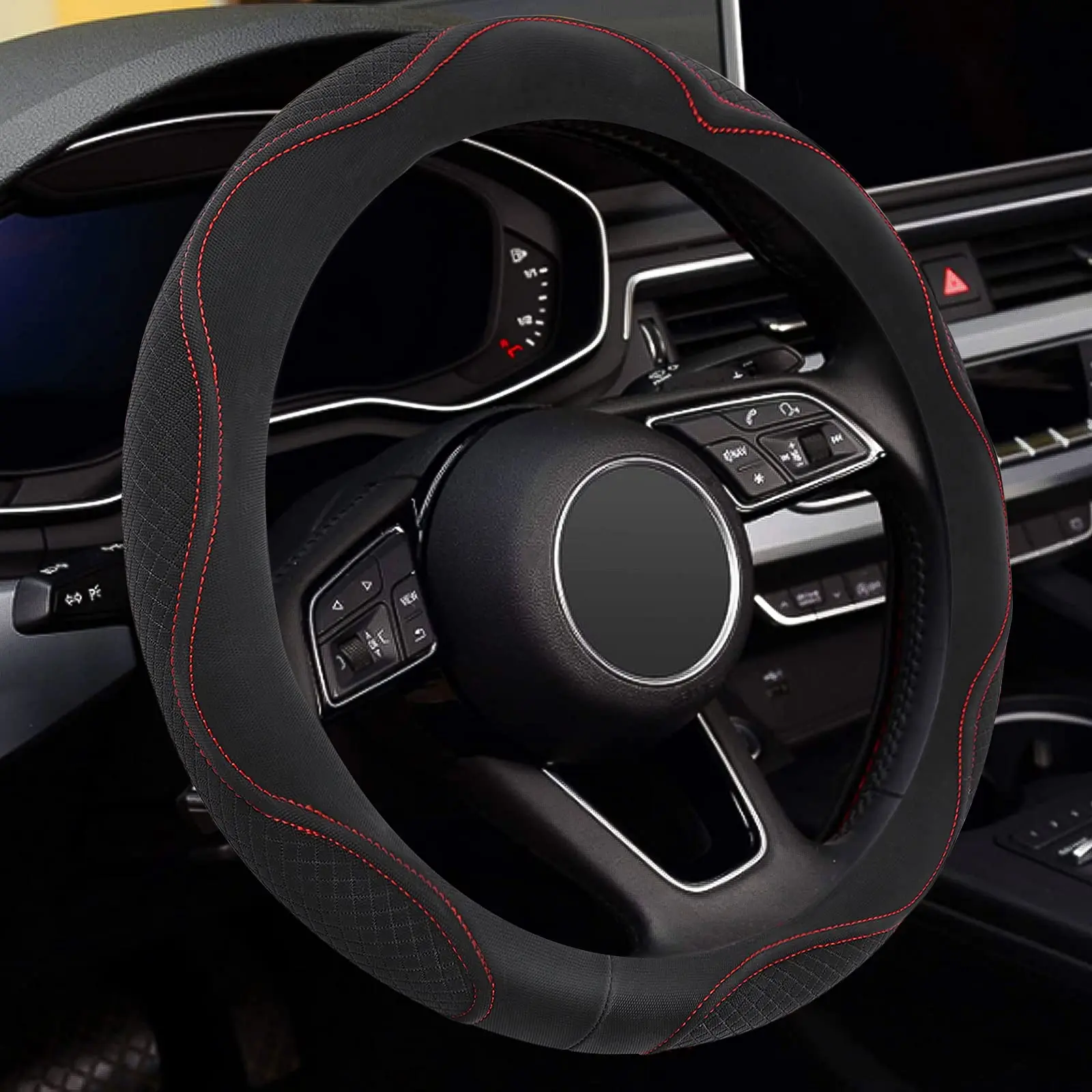 15 PCS Microfiber Leather Auto Car Steering Wheel Cover - Universal 14.5 to 15 inch, Fit Vehicles, Sedans, SUVs, Vans