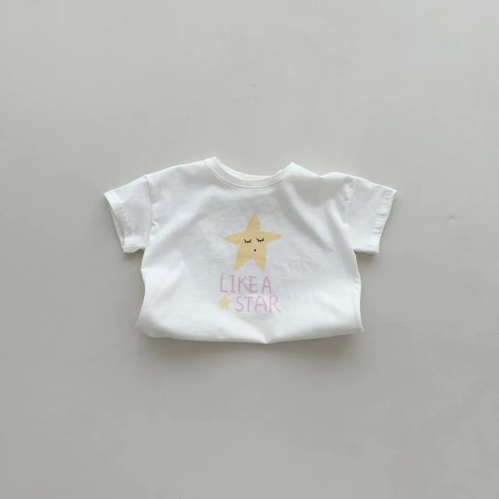 2025 Summer New Baby Short Sleeve T Shirts Cotton Infant Girl Cute Star Print Tee Toddler Casual Versatile Tops Baby Clothes