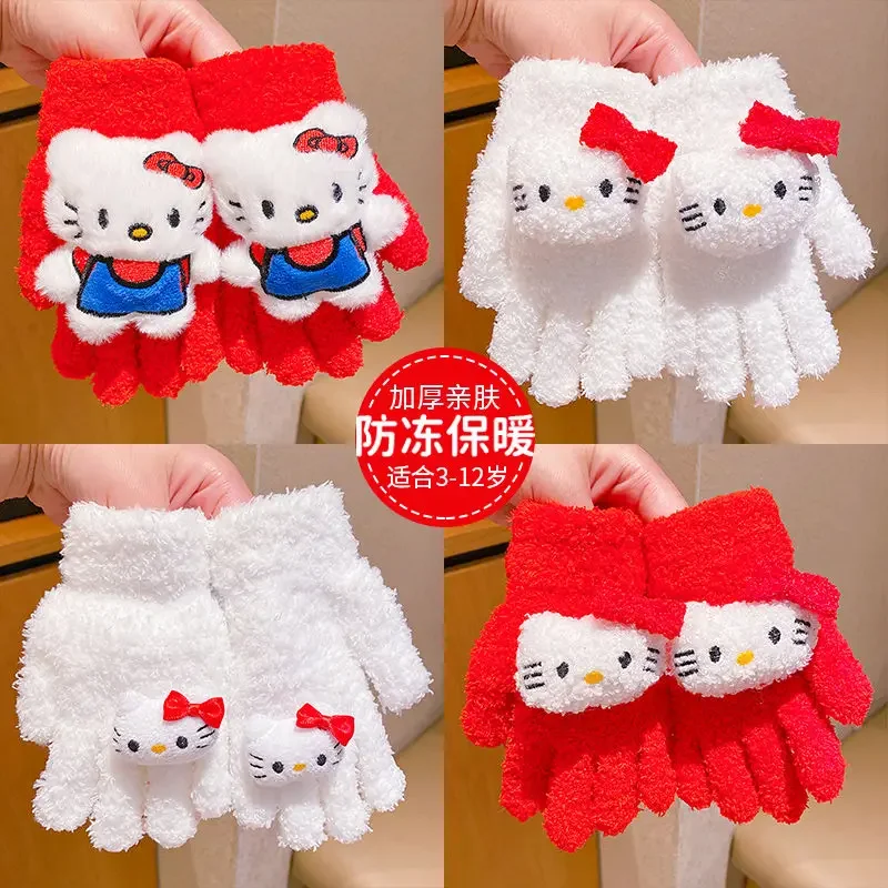 New Sanrio Hello Kitty Anime Cartoon Innovative Winter Gloves Cute High-Looking Warm Knitted Thick Women's Favorite Gloves Gift