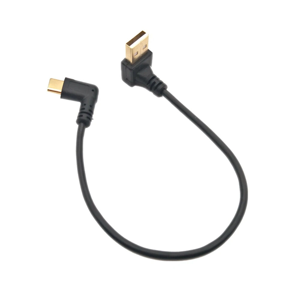 0.25M GOLD Coated Bottom Angle USB 2.0 (Type A) Plug to USB 3.1 (Type-C) Male Left, Right Angle USB Data Sync, Charge Cable Plug