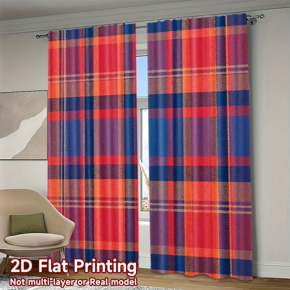 Retro Scottish check pattern Print Drapes Room Darkening Window Curtains for Home Decor,Rod Pocket Blackout Curtains Bedroom