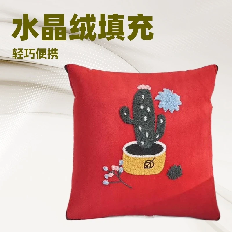 

New Towel Embroidery Car Foldable Pillow Blanket 2 In 1, Dual Use Car Waist Cushion, Portable Office Air Condition Quilt, Soft M