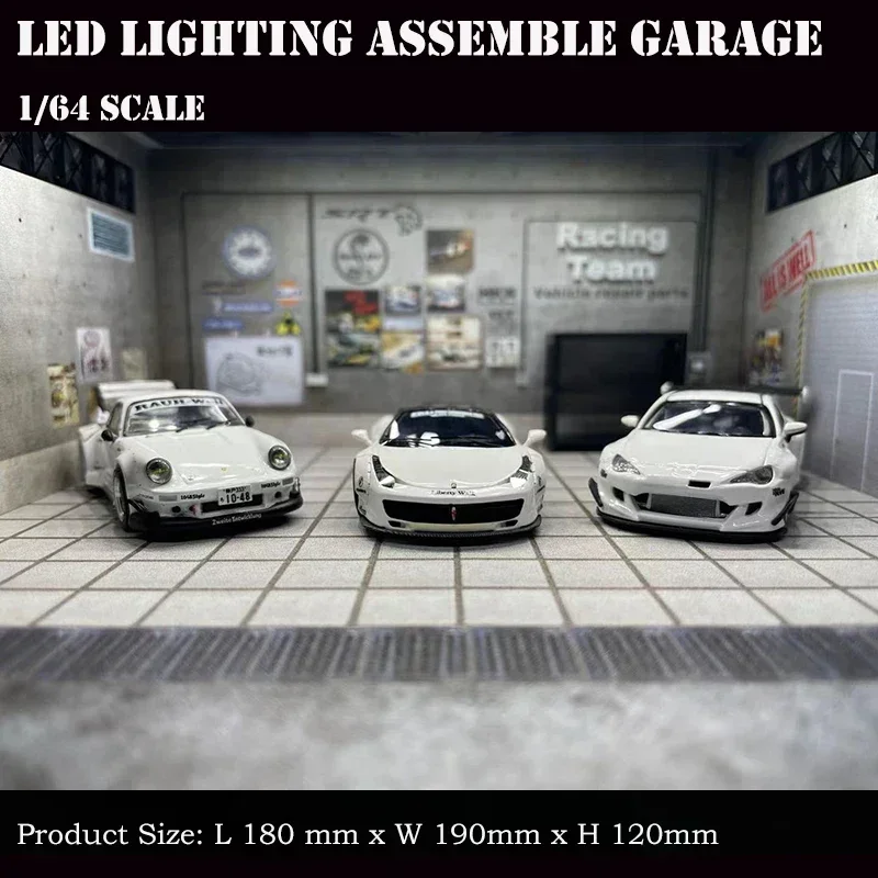 Assemble Diorama 1:64 LED Lighting Garage Model Car Parking Station - Grey