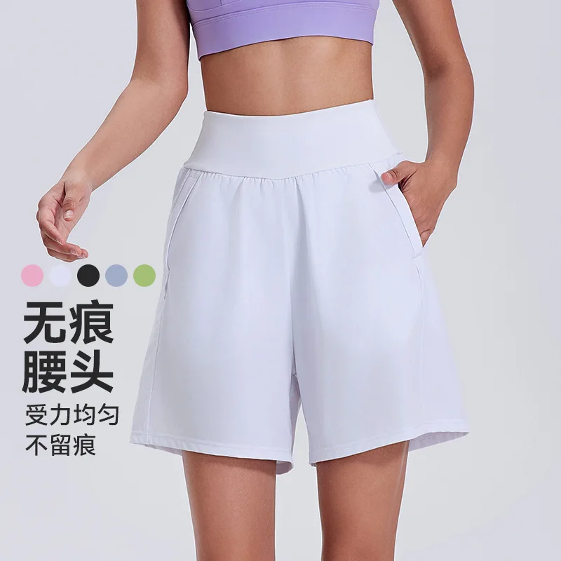 New high waist, abdomen and hip lift sports shorts are lined, loose sports five-point pants, running fitness and breathable.