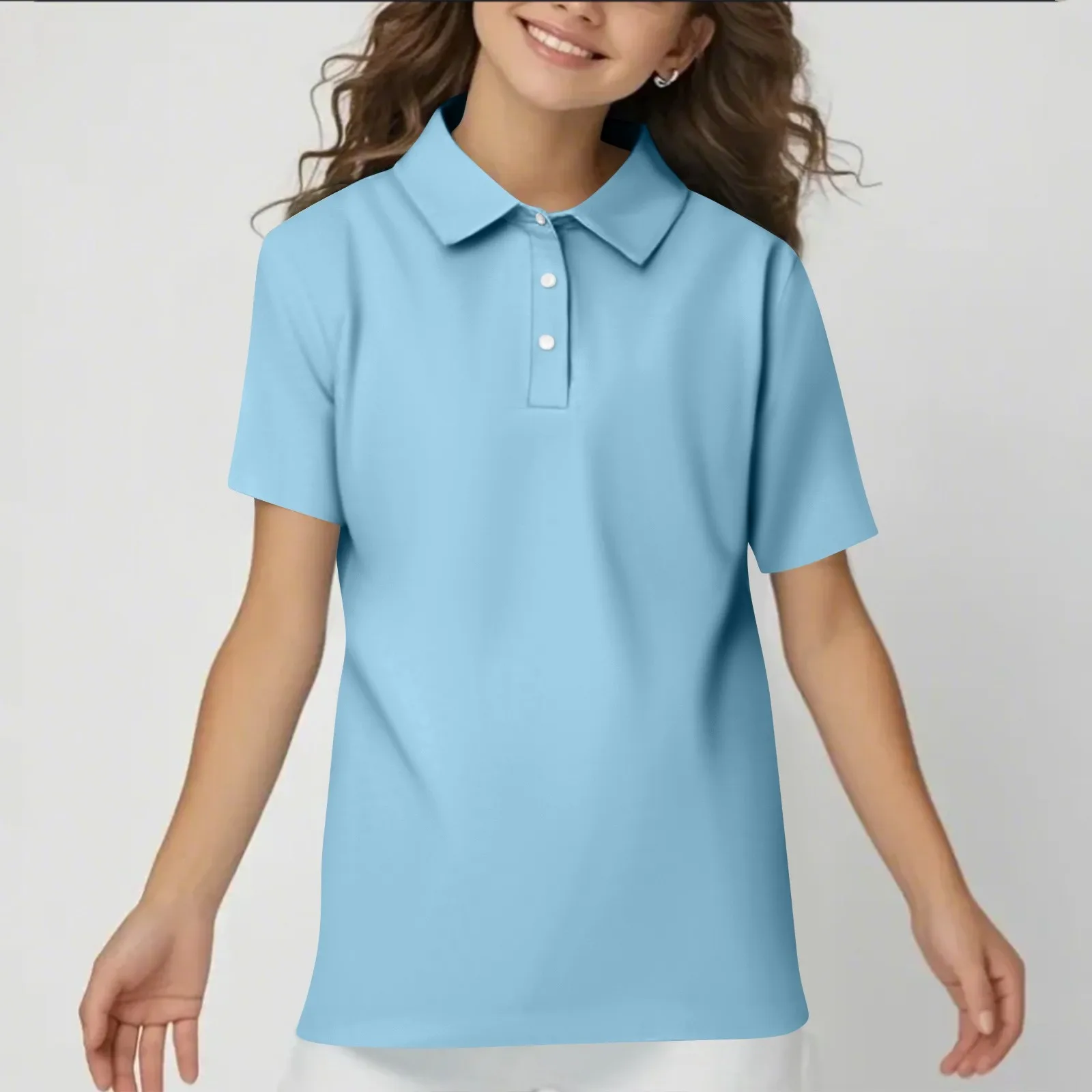 

Children's Solid Color Polo Shirt Fashion Sports T-shirt Girl Lapel Casual And Comfortable Short Sleeves Tops