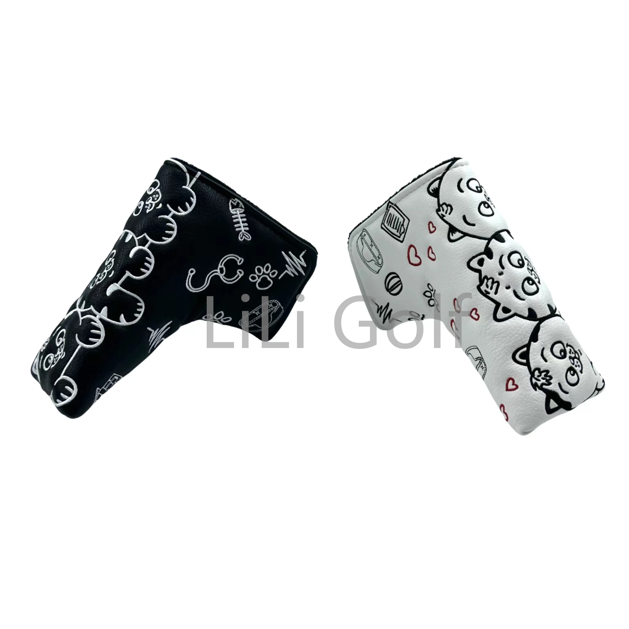 

2022 New style Heart shaped kitten pattern L-shaped Golf Club Blade Putter Covers Magnet Closed Styles PU Leather